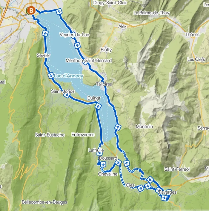 Carte Bout du lac - itineraire gravel au bord du lac d'Annecy