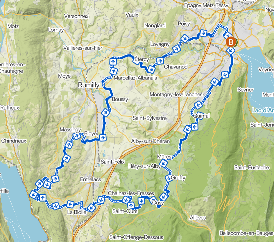 Carte La Chambotte - itinéraire gravel lac du Bourget
